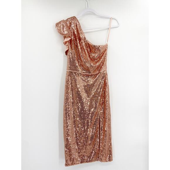 Mac Duggal Copper Sequin One-Shoulder Cocktail Dress Size 2 - Picture 3 of 7